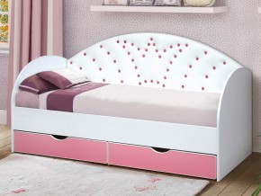 Кровать с продольной мягкой спинкой Корона №4 800х1600 мм розовая в Магнитогорске - magnitogorsk.mebel74.com | фото 1