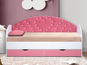 Кровать с продольной мягкой спинкой Сердце №1 800х1600 мм розовая в Магнитогорске - magnitogorsk.mebel74.com | фото 1